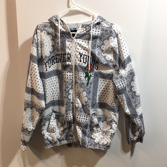 Rue21 Men’s Blue & White lightweight zip up hoodie Forever Young Large - Picture 1 of 4